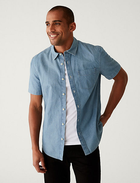 Marks and spencer mens casual short sleeve on sale shirts