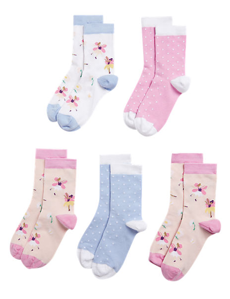 5pk Cotton Rich Floral & Spotty Socks