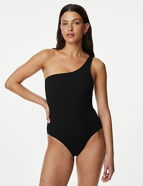 Textured One Shoulder Swimsuit