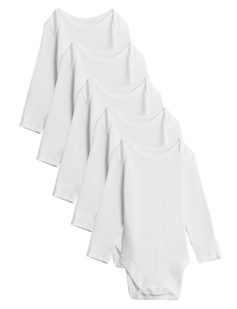 5pk Pure Cotton Strappy Bodysuits (6½lbs-3 Yrs), M&S Collection