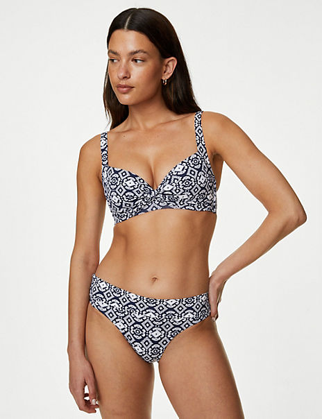 Tummy Control Printed Ruched Bikini Bottoms