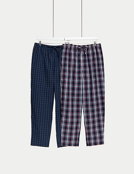 2pk Pure Cotton Checked Pyjama Bottoms - Marks and Spencer Cyprus