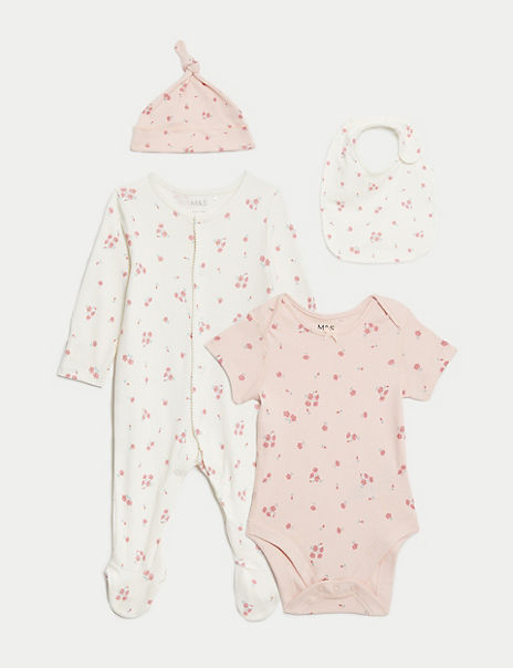  4pc Pure Cotton Floral Starter Set (7lbs-1 Yrs) 