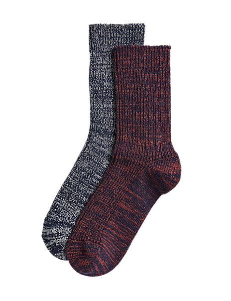 2pk Cotton Rich Ribbed Socks