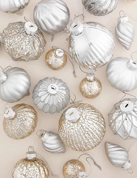  20pk Silver Glass Baubles 