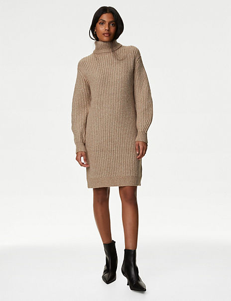 Ribbed Roll Neck Mini Jumper Dress - Marks and Spencer Cyprus