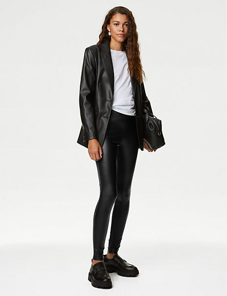 ASOS DESIGN leather look leggings with side stripe