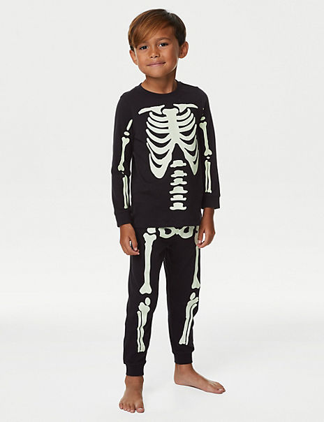  Kids’ Glow in the Dark Halloween Skeleton Pyjamas (3-16 Yrs) 
