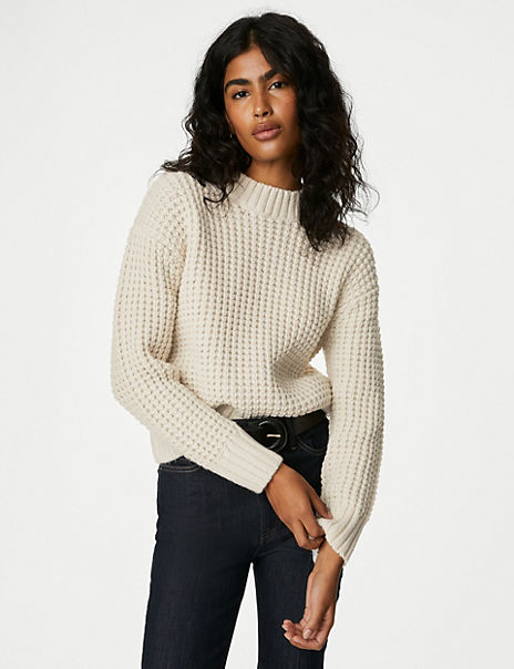 Recycled Blend Textured Crew Neck Jumper Marks and Spencer Cyprus Symeonides Fashion House