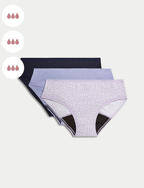 3pk Heavy Absorbency High Leg Period Knickers, M&S Collection