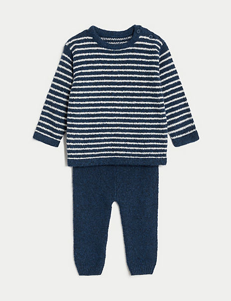 2pc Cotton Rich Striped Dungaree Outfit (0-3 Yrs)