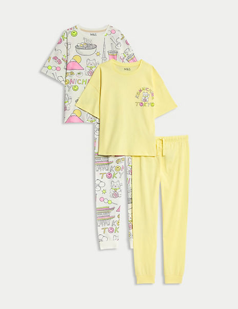  2pk Pure Cotton Konnichiwa Pyjama Sets (6-16 Yrs) 