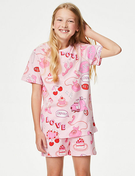 Pure Cotton Love Print Pyjamas (7-14 Yrs) - Marks and Spencer Cyprus