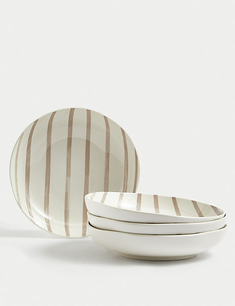  Set of 4 Linear Striped Pasta Bowls 