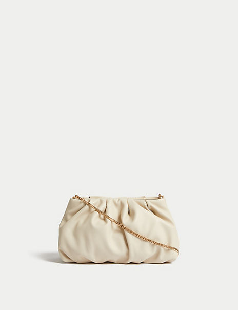  Faux Leather Ruched Clutch Bag 