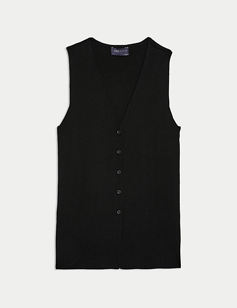 Cotton Rich V-Neck Sleeveless Cardigan, M&S Collection