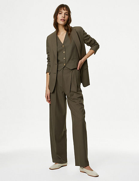 Pinstripe Pleat Front Wide Leg Trousers - Marks and Spencer Cyprus