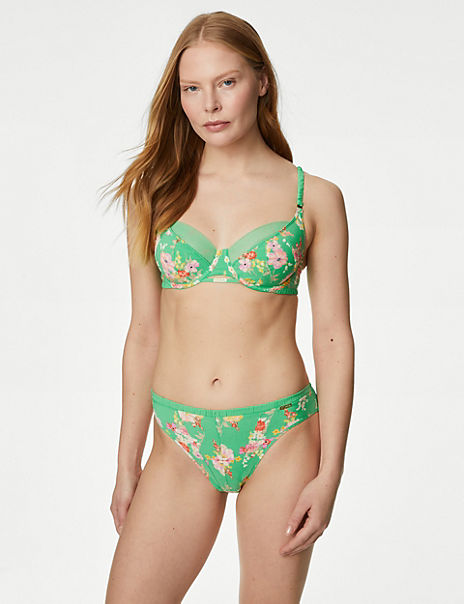Marks & Spencer new green floral satin/lace non-padded underwired plunge bra