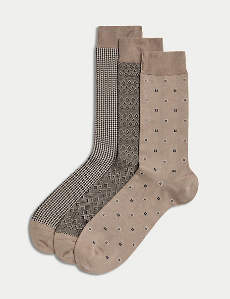  3pk Geometric Egyptian Cotton Rich Socks 