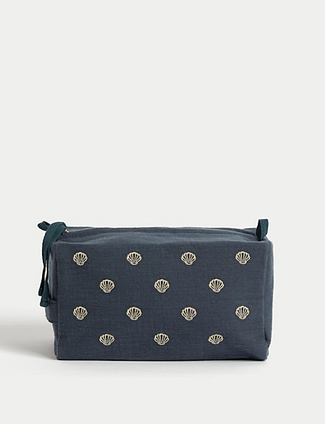 Shell Embroidered Cosmetic Bag