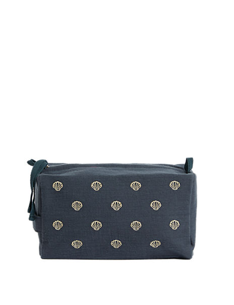 Shell Embroidered Cosmetic Bag