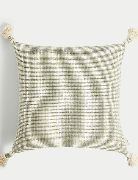  Pure Cotton Textured Tasselled Cushion 