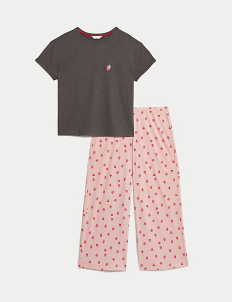  Cotton Rich Printed Cropped Pyjama Set 