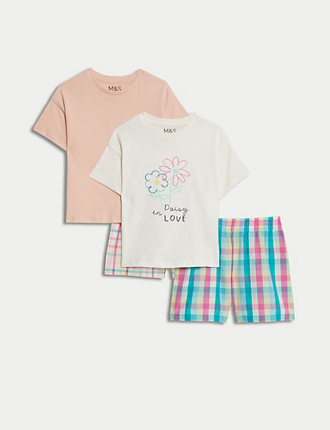  2pk Pure Cotton Check Pyjama Sets (1-8 Yrs) 
