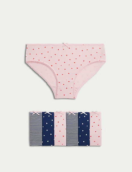 7pk Cotton Rich Stripes & Hearts Knickers (2-12 Yrs)