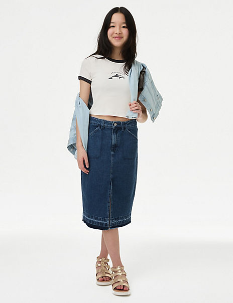 Midi Denim Skirt 6 16 Yrs Marks and Spencer Cyprus Symeonides Fashion House