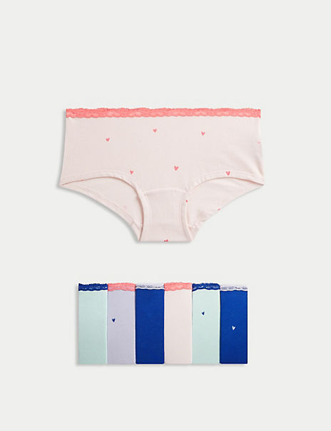7pk Cotton with Stretch Heart Shorts (5-16 Yrs)