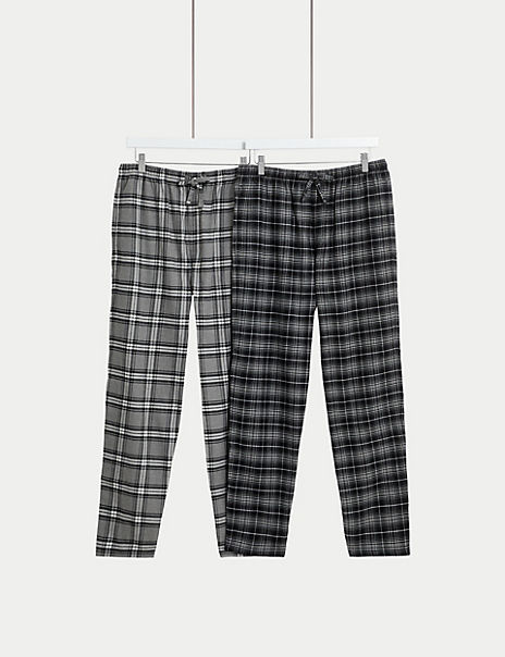 2pk Brushed Cotton Checked Pyjama Bottoms Marks and Spencer Cyprus Symeonides Fashion House