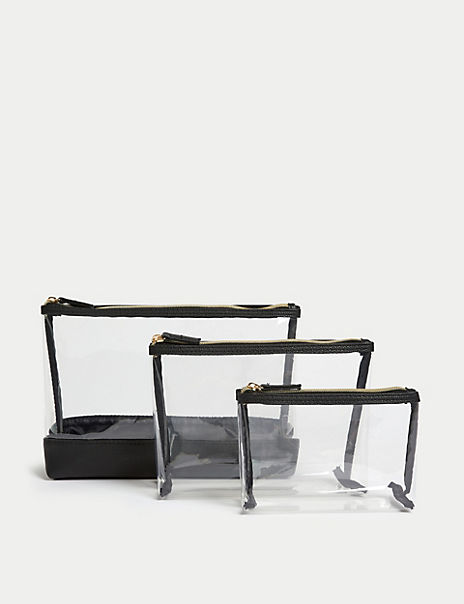 3 Piece Clear Makeup Bag Set