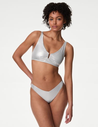 Metallic Padded Plunge V-Neck Bikini Top
