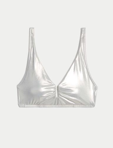 Metallic Padded Plunge V-Neck Bikini Top