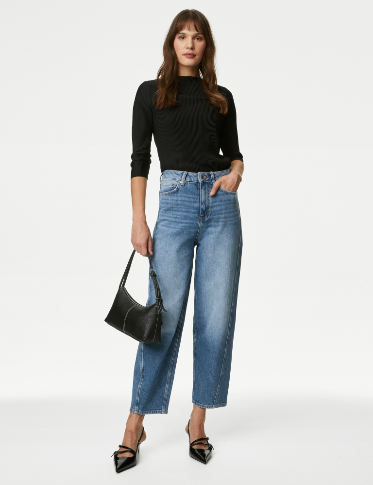 High Waisted Carrot Leg Ankle Grazer Jeans