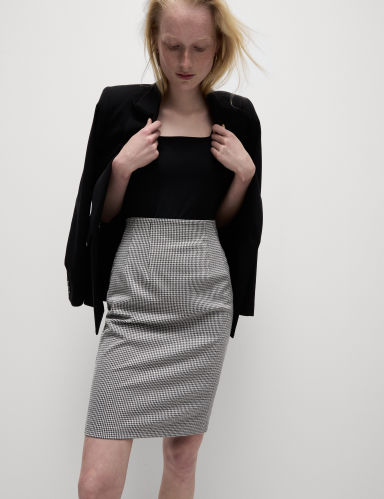 Jersey Checked Knee Length Pencil Skirt Marks and Spencer Cyprus Symeonides Fashion House