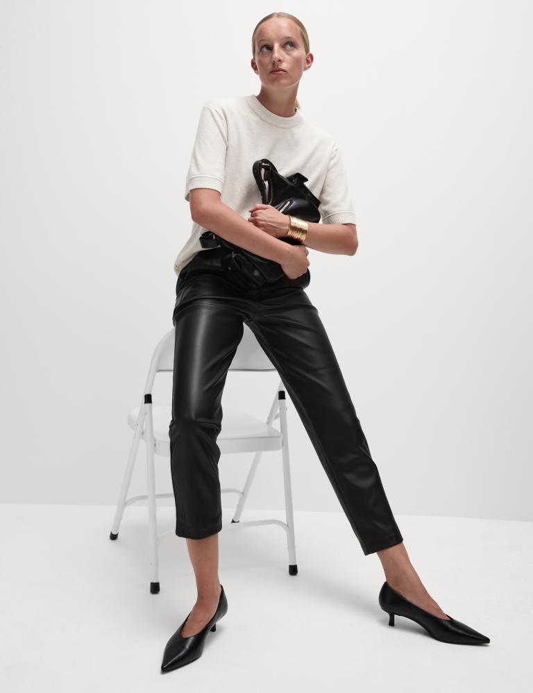 Leather Look Tapered Ankle Grazer Trousers Marks and Spencer Cyprus Symeonides Fashion House