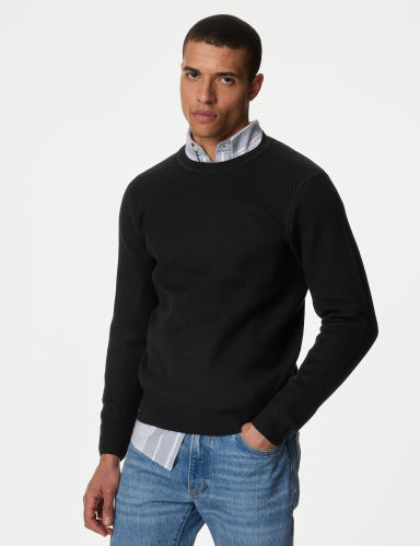 Textured crew neck jumper hotsell