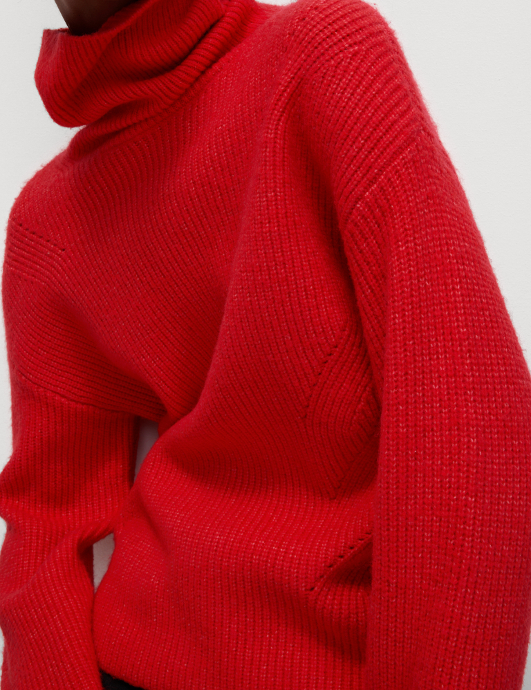 Red ribbed polo neck jumper online