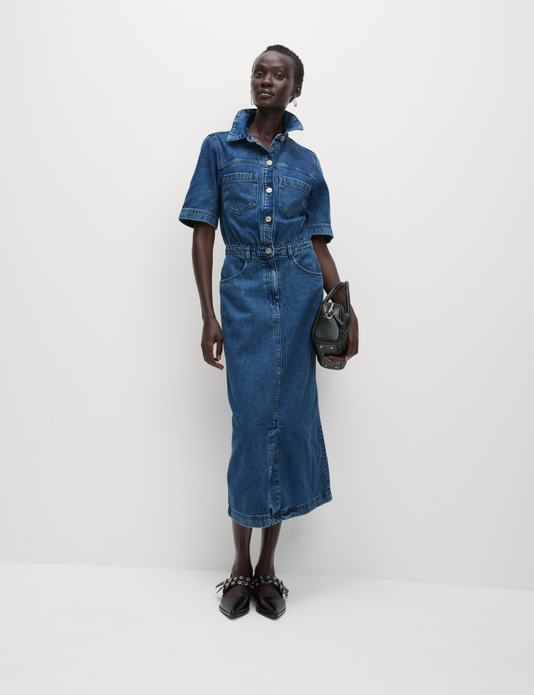 Pure Cotton Denim Midi Utility Dress Marks and Spencer Cyprus Symeonides Fashion House