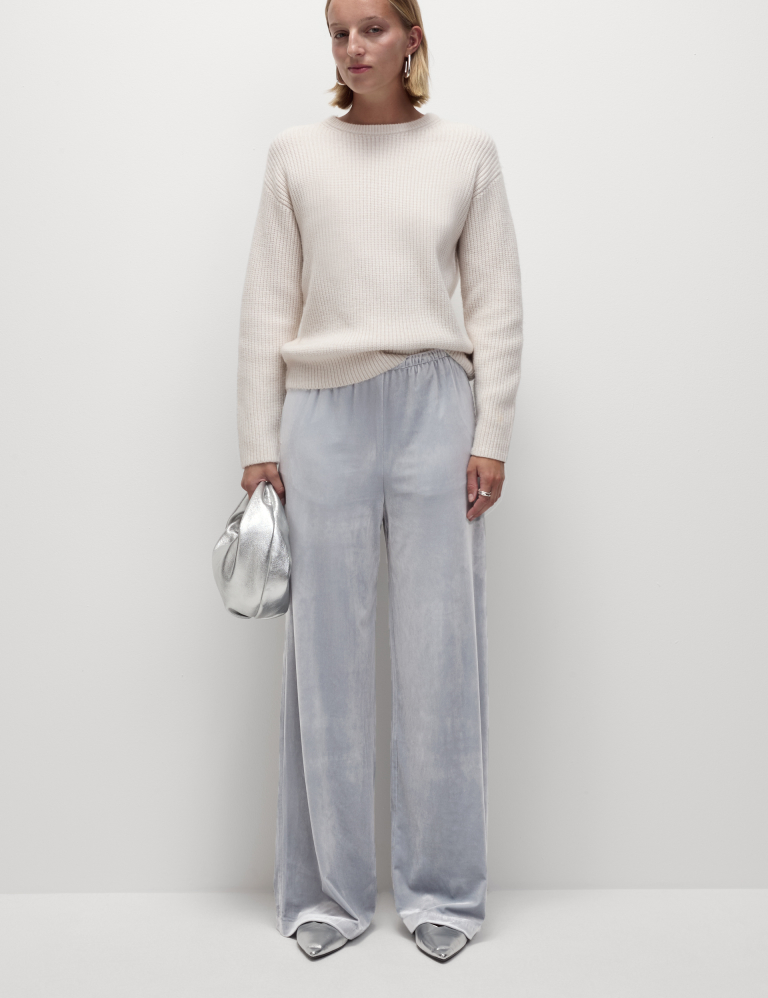 Velvet Elasticated Waist Wide Leg Trousers
