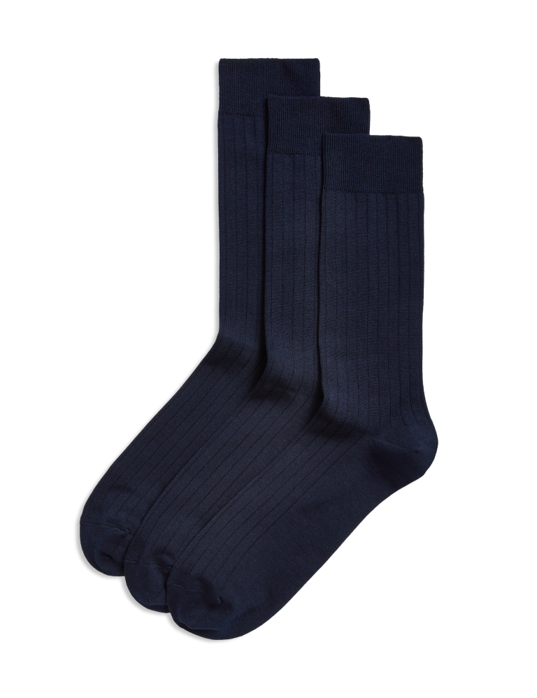 3pk Egyptian Cotton Rich Ribbed Socks