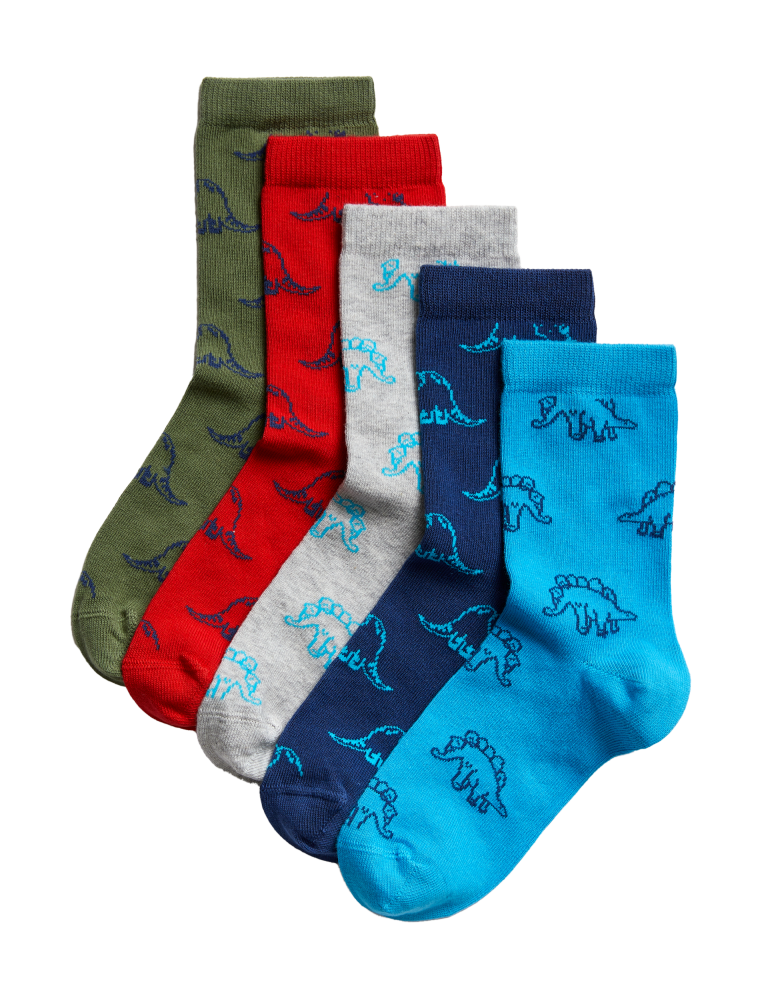 5pk Cotton Rich Dinosaur Socks (6 Small –7 Large)