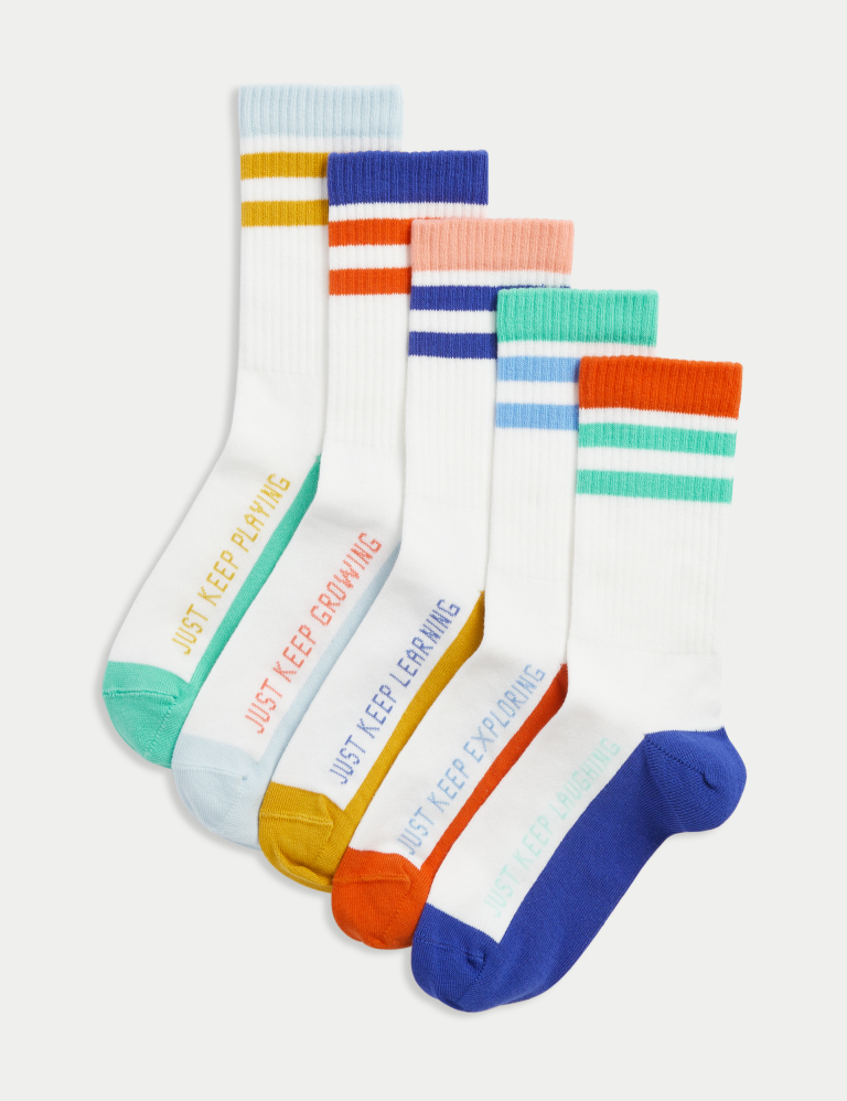 5pk Cotton Rich Slogan Sports Socks (6 Small – 7 Large)