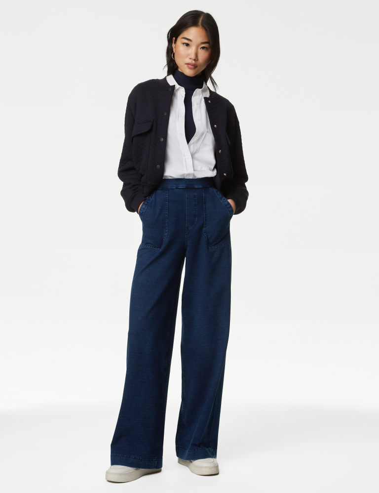 Denim Elasticated Waist Wide Leg Trousers