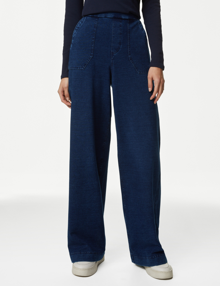 Denim Elasticated Waist Wide Leg Trousers