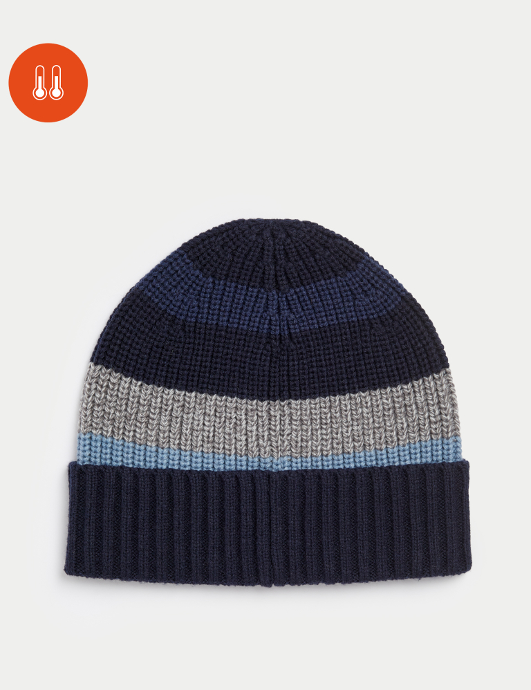 Striped Ribbed Beanie Hat