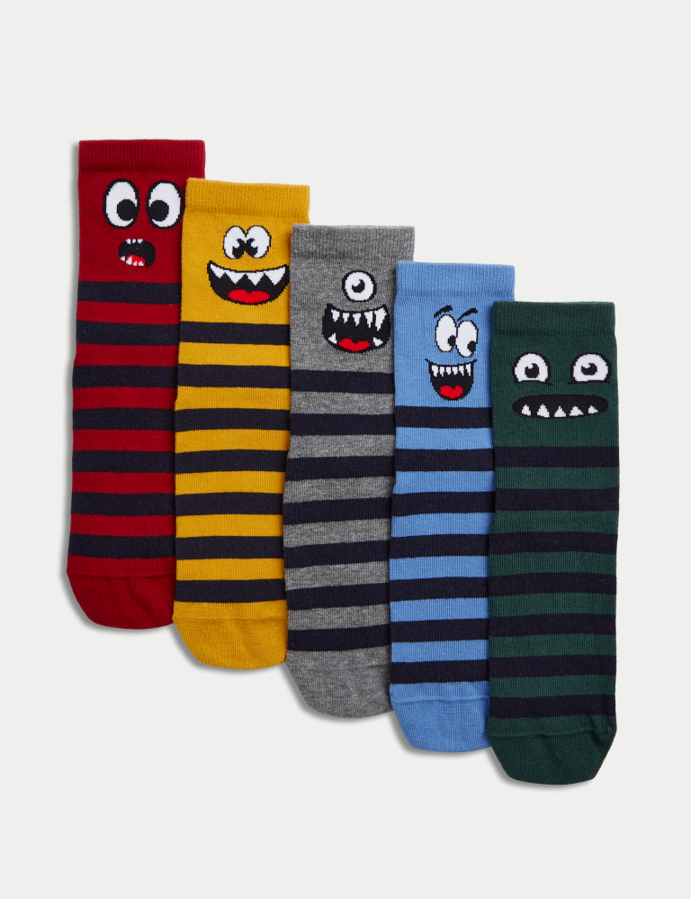 5pk Cotton Rich Monster Stripe Socks (6 Small – 7 Large)