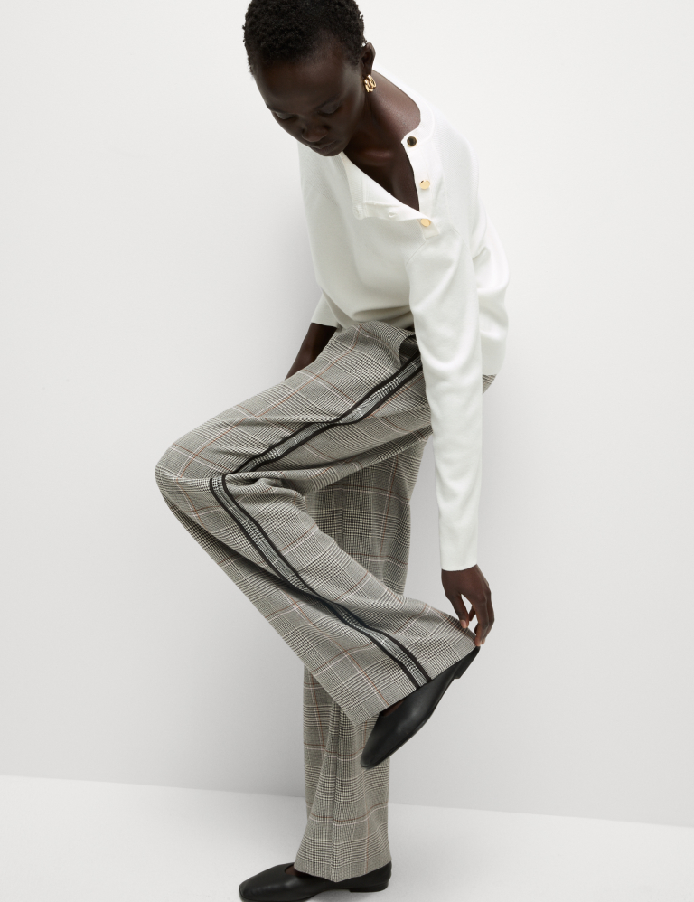 Checked Pull On Wide Leg Trousers